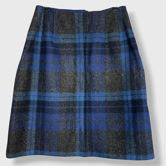 Vintage 70s Pendleton Skirt One of a Kind Handmade Plaid Blue Gray Mini Women - Picture 2 of 11